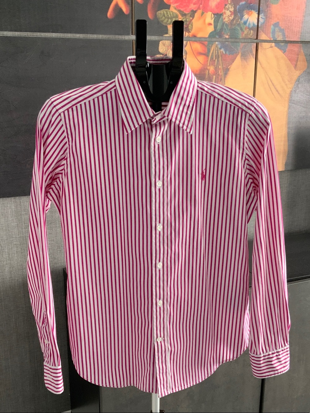 Ralph Lauren Sport Fuchsia and White Striped Button-Down Shirt 12